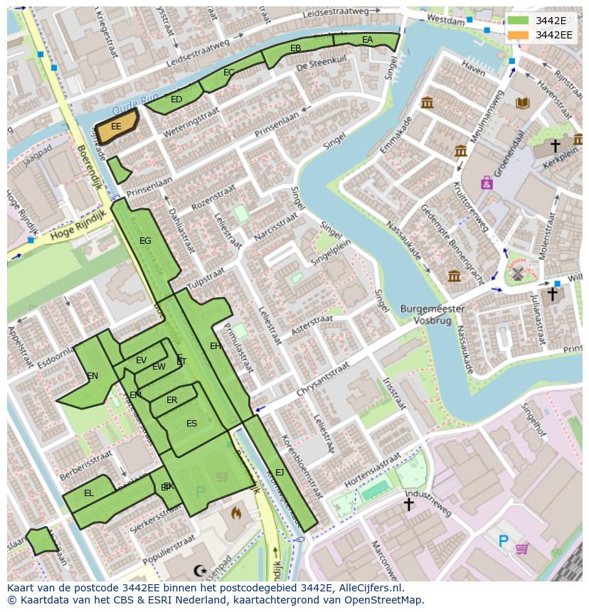 Afbeelding van het postcodegebied 3442 EE op de kaart.