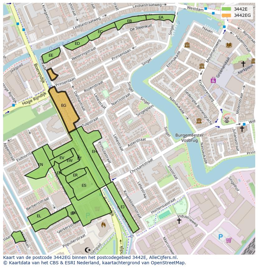 Afbeelding van het postcodegebied 3442 EG op de kaart.