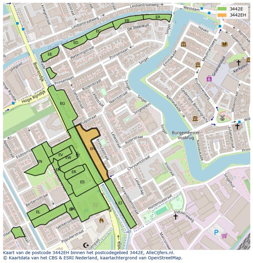 Afbeelding van het postcodegebied 3442 EH op de kaart.