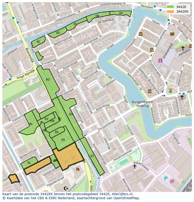 Afbeelding van het postcodegebied 3442 EK op de kaart.
