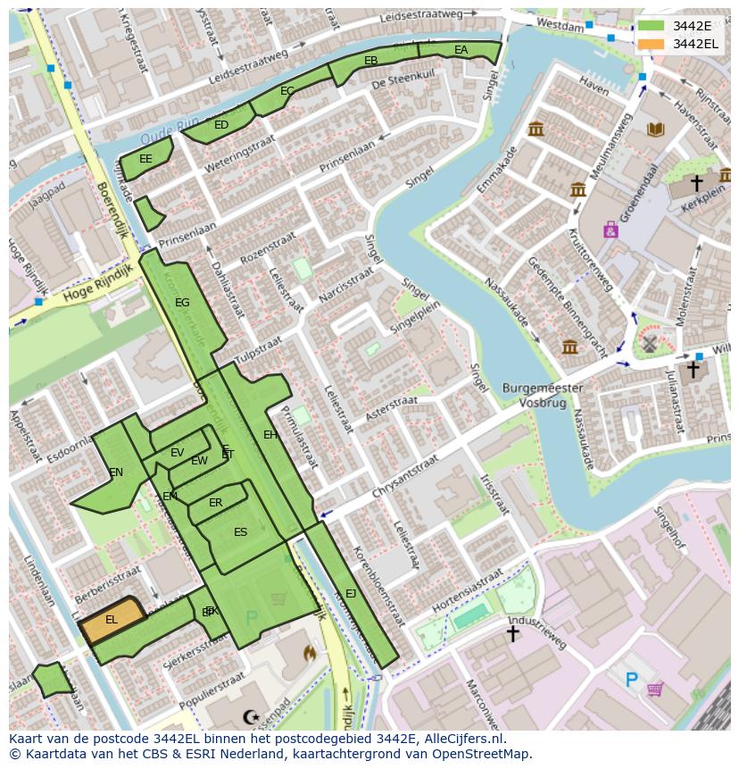 Afbeelding van het postcodegebied 3442 EL op de kaart.