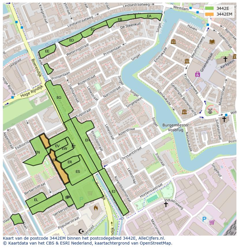 Afbeelding van het postcodegebied 3442 EM op de kaart.