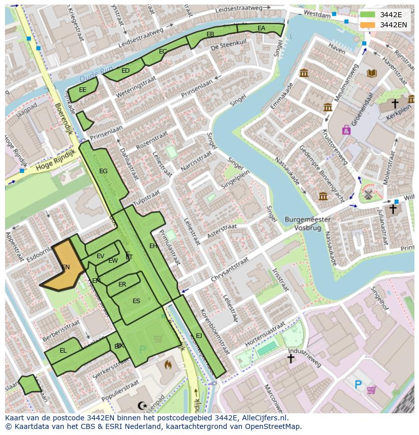Afbeelding van het postcodegebied 3442 EN op de kaart.