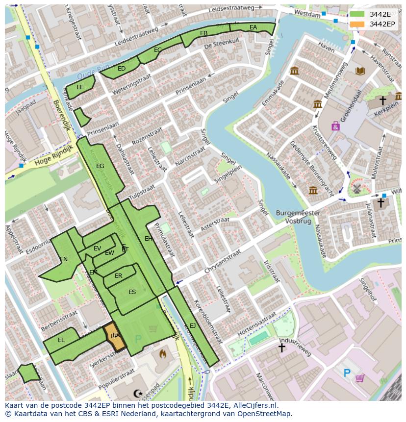 Afbeelding van het postcodegebied 3442 EP op de kaart.