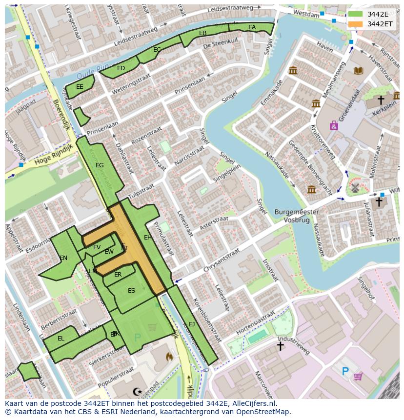 Afbeelding van het postcodegebied 3442 ET op de kaart.