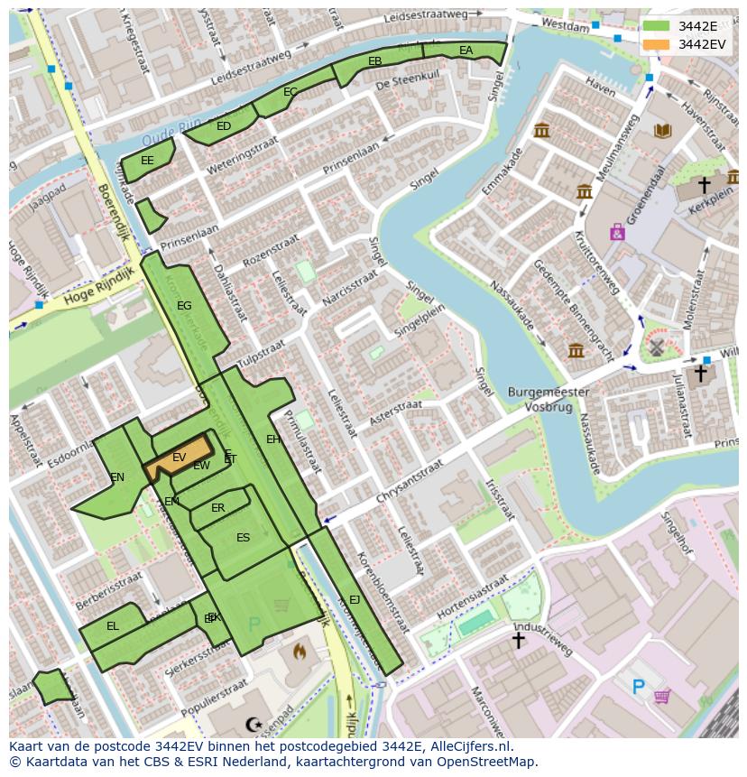 Afbeelding van het postcodegebied 3442 EV op de kaart.