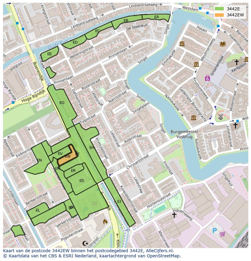 Afbeelding van het postcodegebied 3442 EW op de kaart.