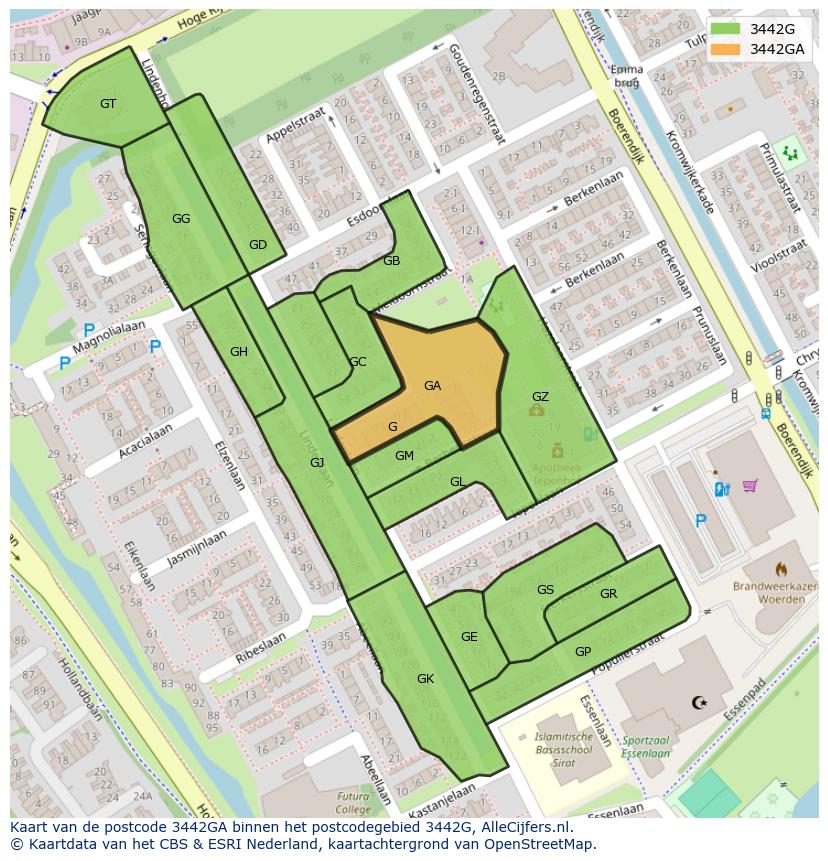 Afbeelding van het postcodegebied 3442 GA op de kaart.