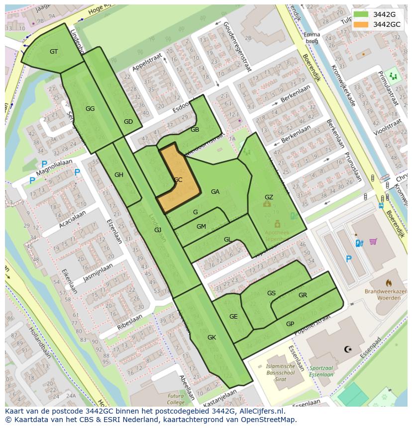 Afbeelding van het postcodegebied 3442 GC op de kaart.