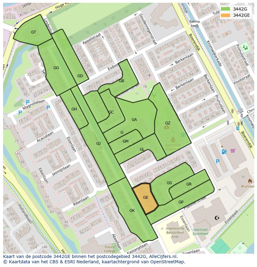 Afbeelding van het postcodegebied 3442 GE op de kaart.