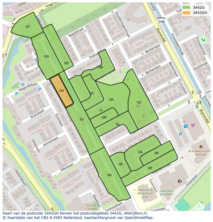 Afbeelding van het postcodegebied 3442 GH op de kaart.