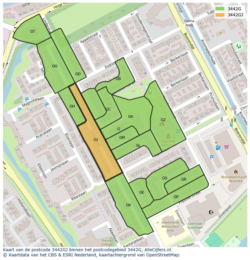 Afbeelding van het postcodegebied 3442 GJ op de kaart.