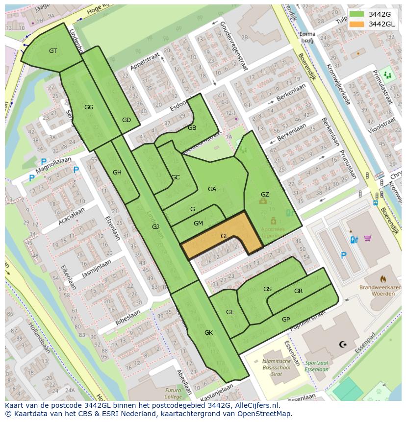 Afbeelding van het postcodegebied 3442 GL op de kaart.