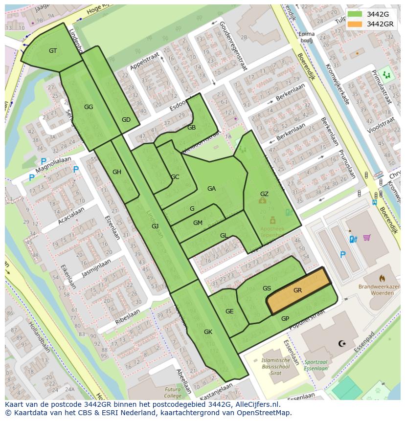 Afbeelding van het postcodegebied 3442 GR op de kaart.