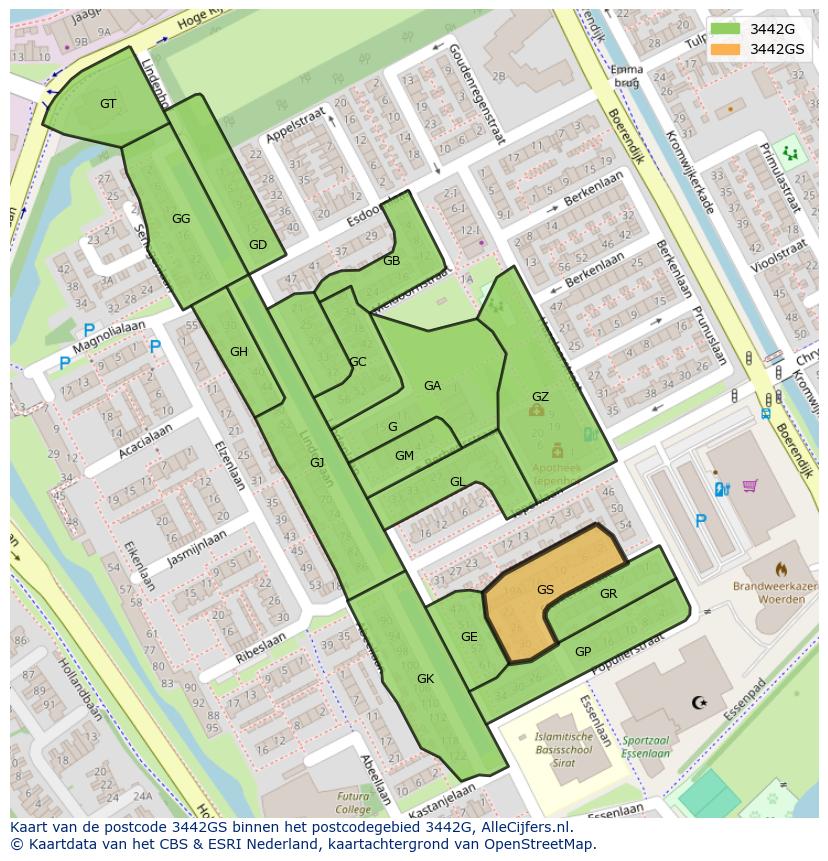 Afbeelding van het postcodegebied 3442 GS op de kaart.