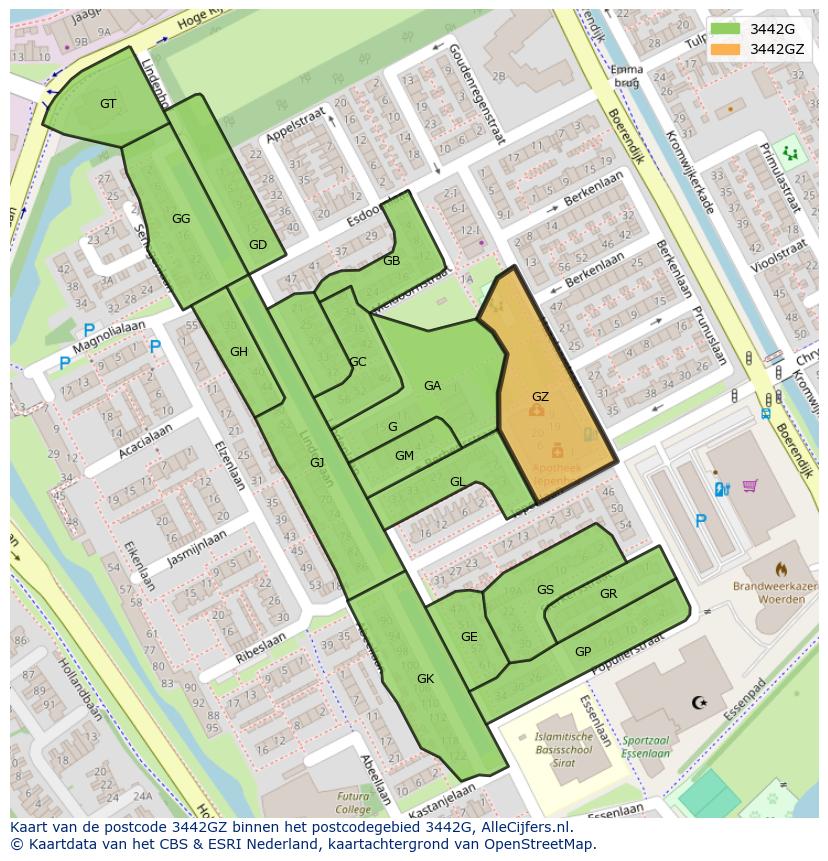 Afbeelding van het postcodegebied 3442 GZ op de kaart.