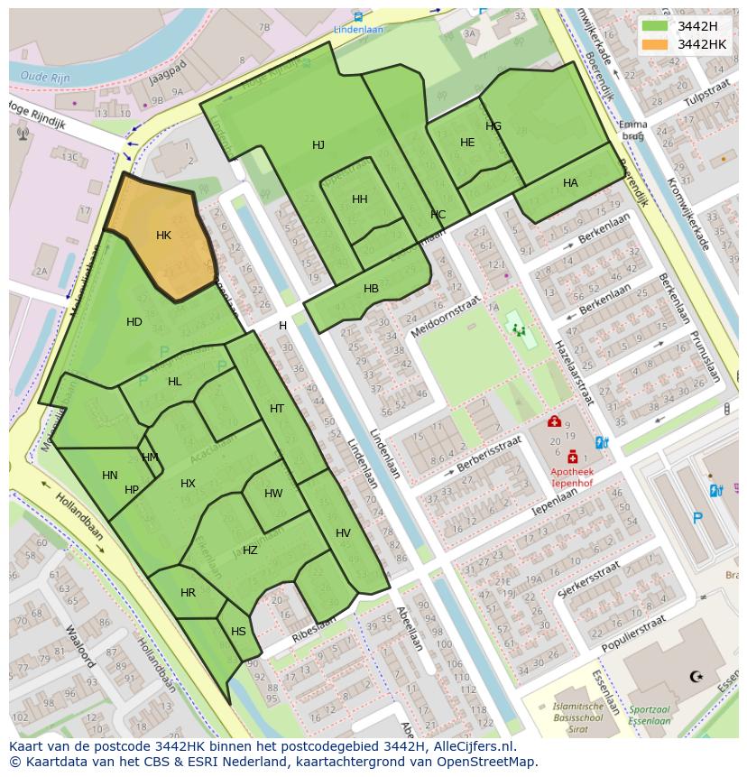 Afbeelding van het postcodegebied 3442 HK op de kaart.
