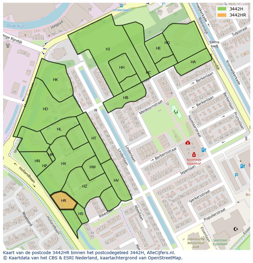 Afbeelding van het postcodegebied 3442 HR op de kaart.