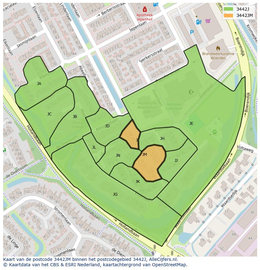 Afbeelding van het postcodegebied 3442 JM op de kaart.
