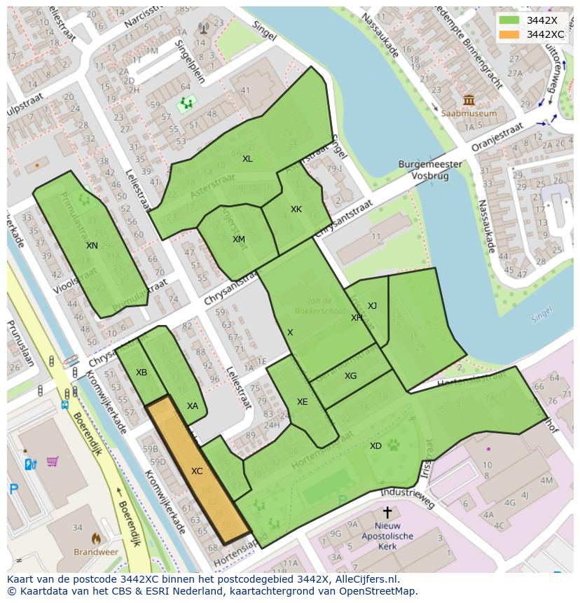 Afbeelding van het postcodegebied 3442 XC op de kaart.