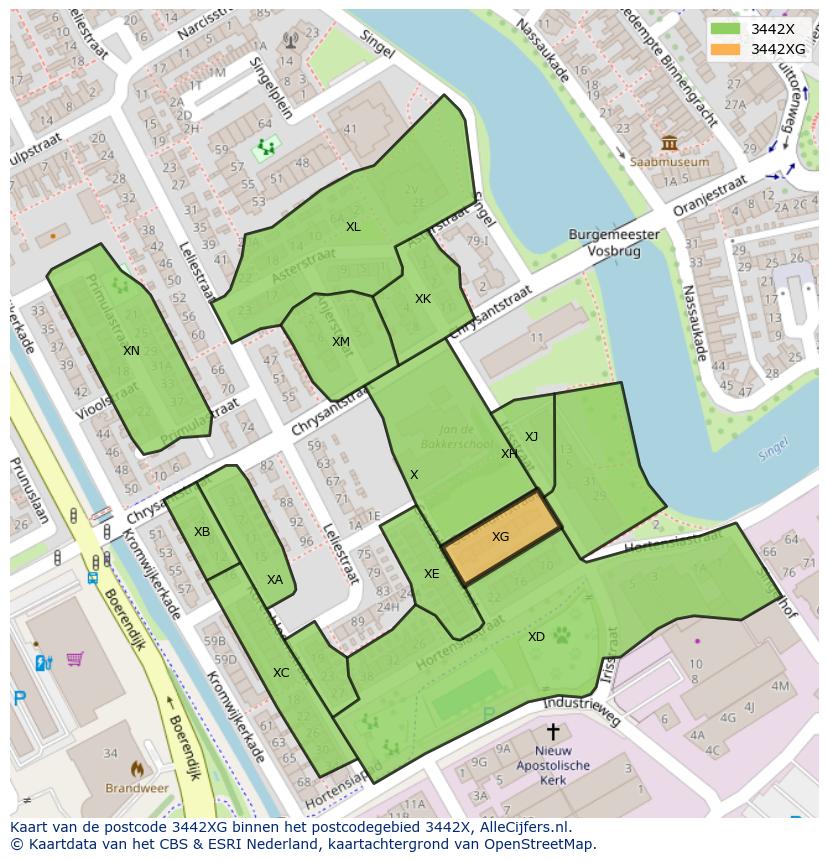 Afbeelding van het postcodegebied 3442 XG op de kaart.