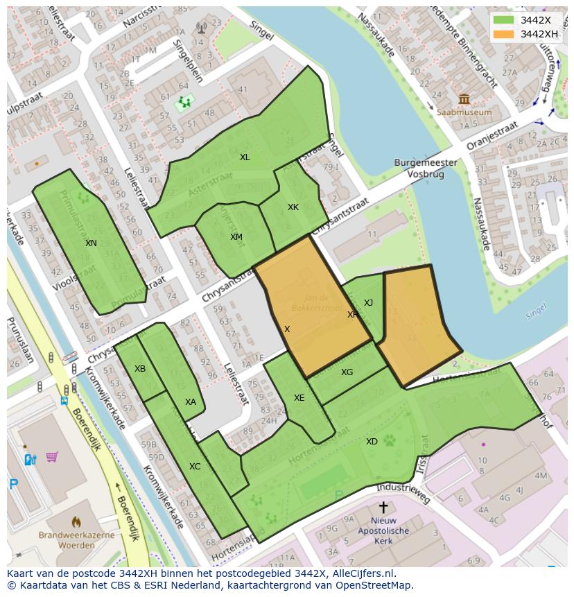 Afbeelding van het postcodegebied 3442 XH op de kaart.