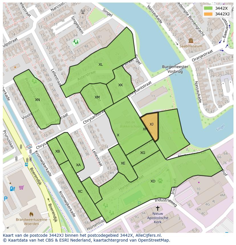 Afbeelding van het postcodegebied 3442 XJ op de kaart.