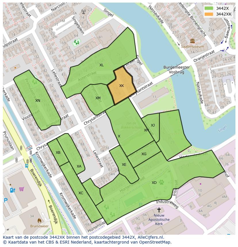 Afbeelding van het postcodegebied 3442 XK op de kaart.