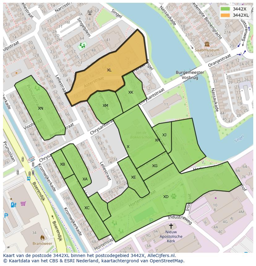 Afbeelding van het postcodegebied 3442 XL op de kaart.