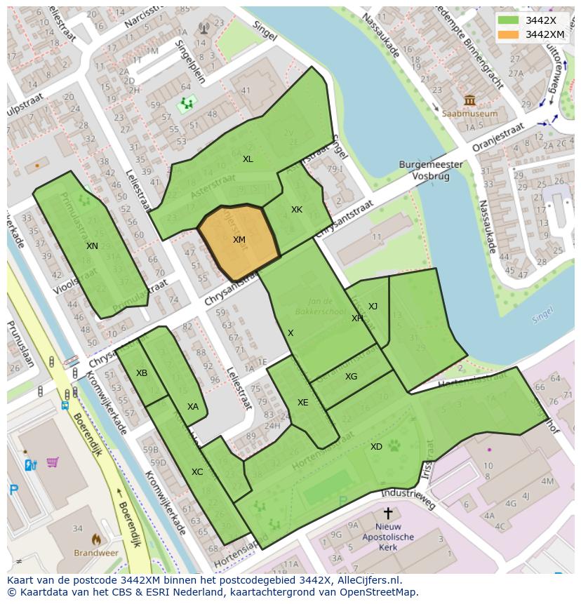 Afbeelding van het postcodegebied 3442 XM op de kaart.