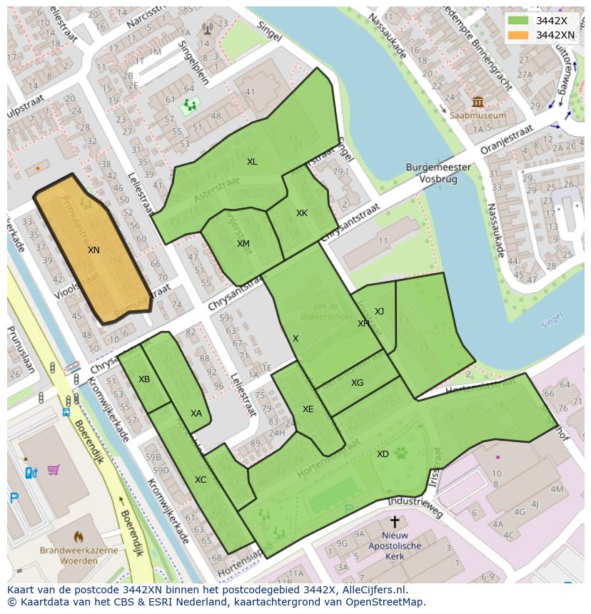 Afbeelding van het postcodegebied 3442 XN op de kaart.