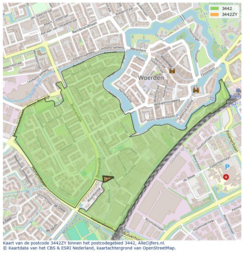 Afbeelding van het postcodegebied 3442 ZY op de kaart.