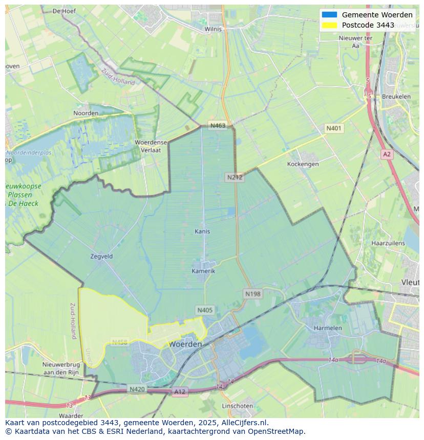 Afbeelding van het postcodegebied 3443 op de kaart.
