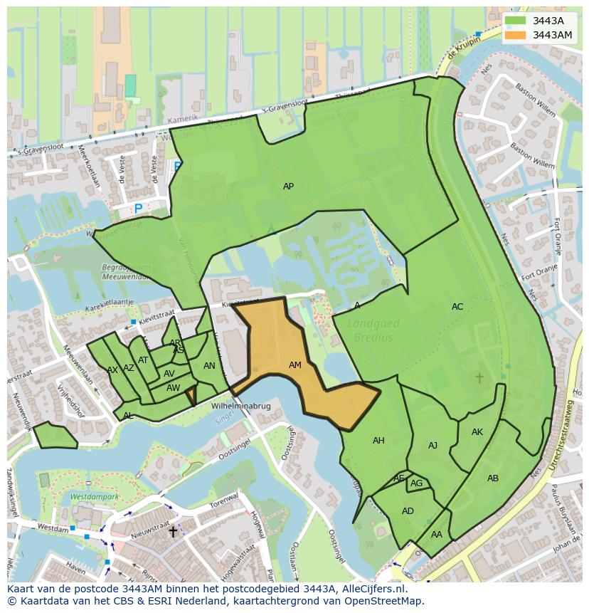 Afbeelding van het postcodegebied 3443 AM op de kaart.
