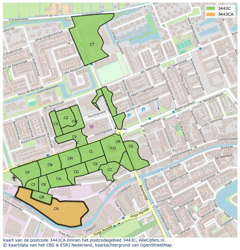 Afbeelding van het postcodegebied 3443 CA op de kaart.