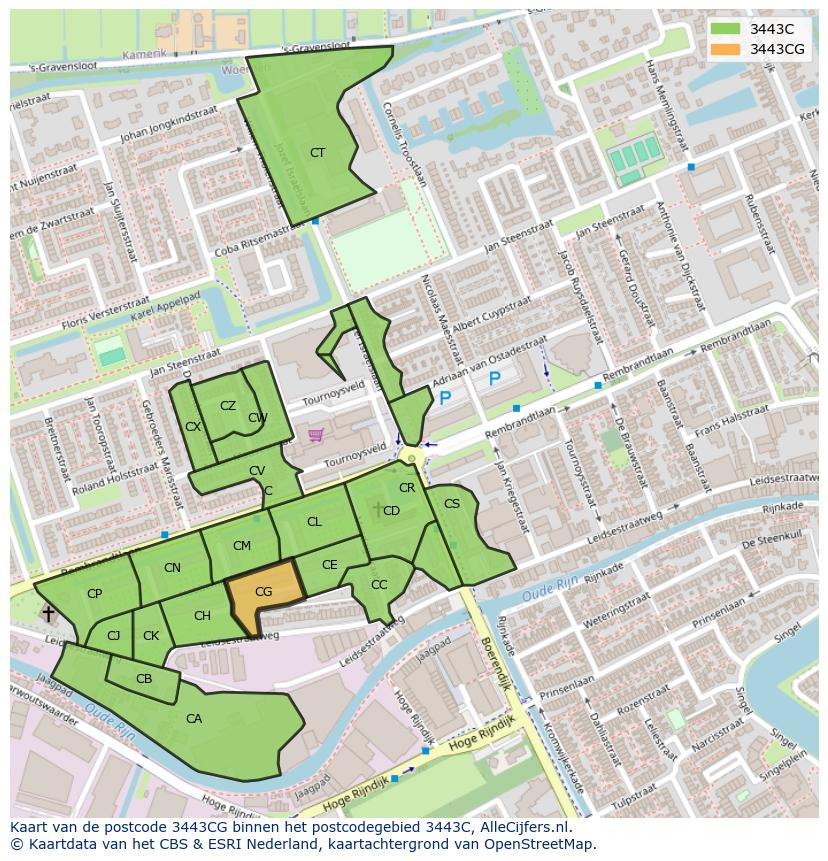 Afbeelding van het postcodegebied 3443 CG op de kaart.