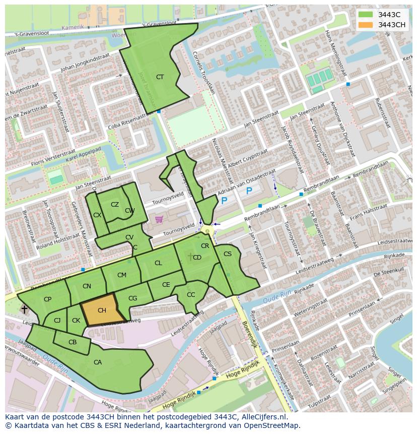 Afbeelding van het postcodegebied 3443 CH op de kaart.
