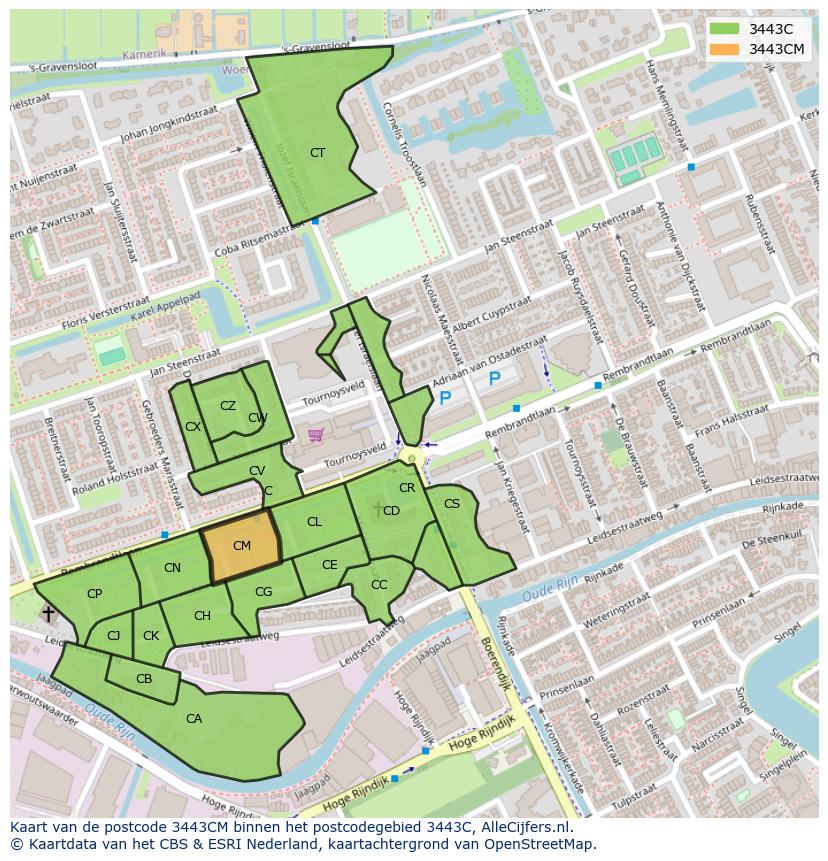 Afbeelding van het postcodegebied 3443 CM op de kaart.