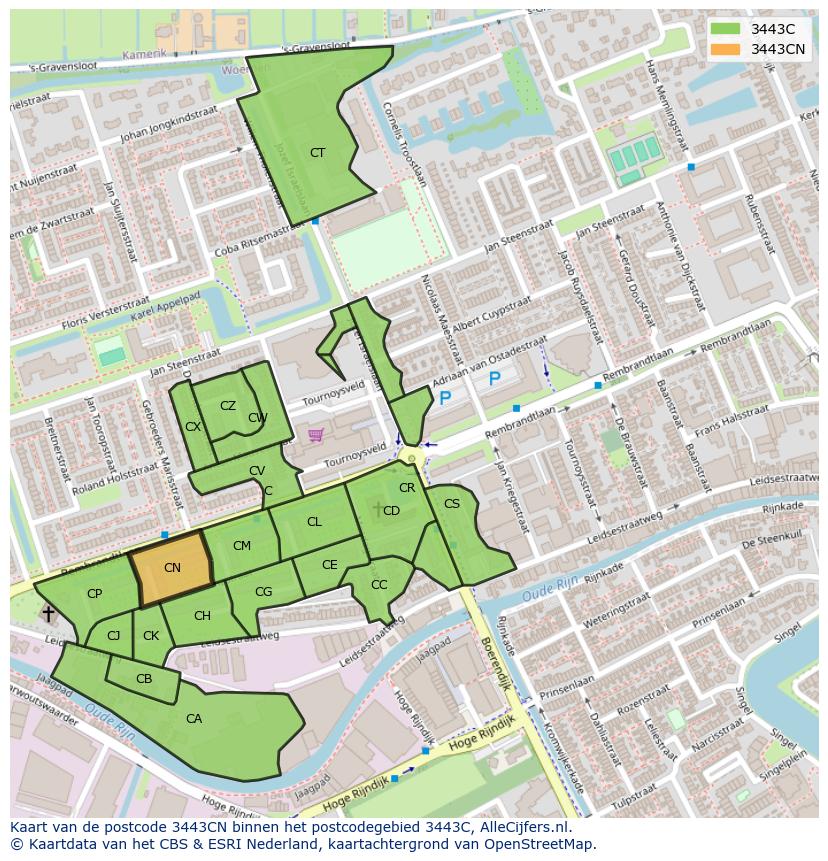 Afbeelding van het postcodegebied 3443 CN op de kaart.