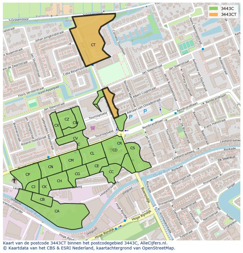Afbeelding van het postcodegebied 3443 CT op de kaart.