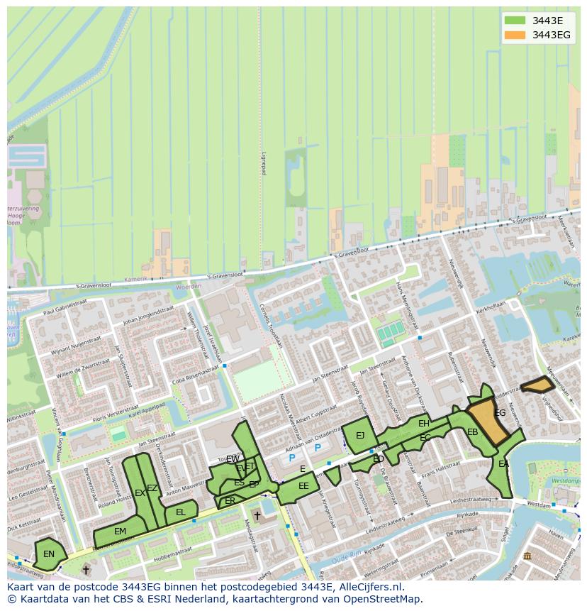 Afbeelding van het postcodegebied 3443 EG op de kaart.