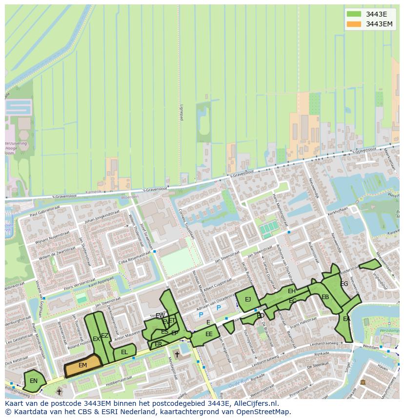 Afbeelding van het postcodegebied 3443 EM op de kaart.