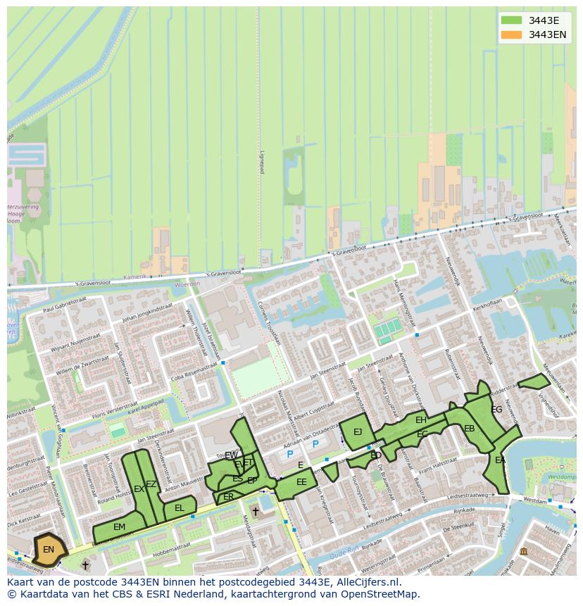 Afbeelding van het postcodegebied 3443 EN op de kaart.