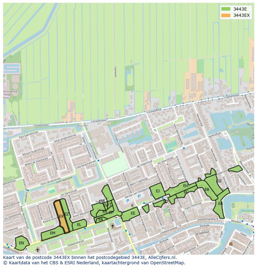 Afbeelding van het postcodegebied 3443 EX op de kaart.