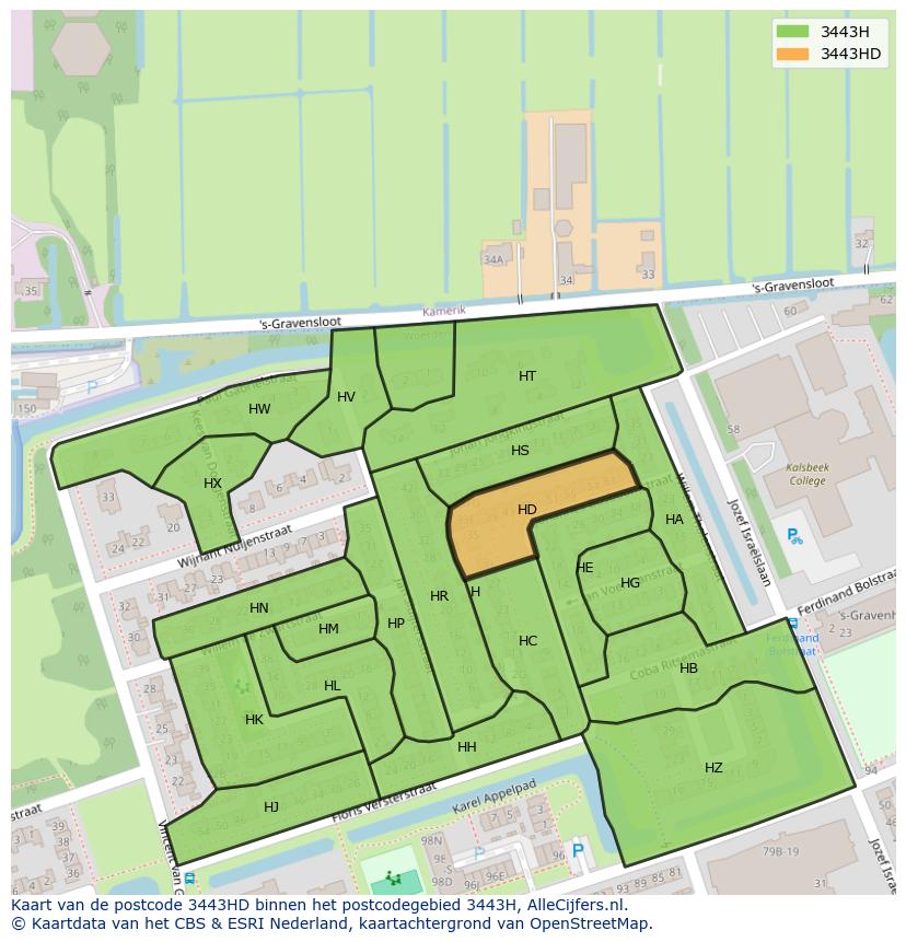 Afbeelding van het postcodegebied 3443 HD op de kaart.