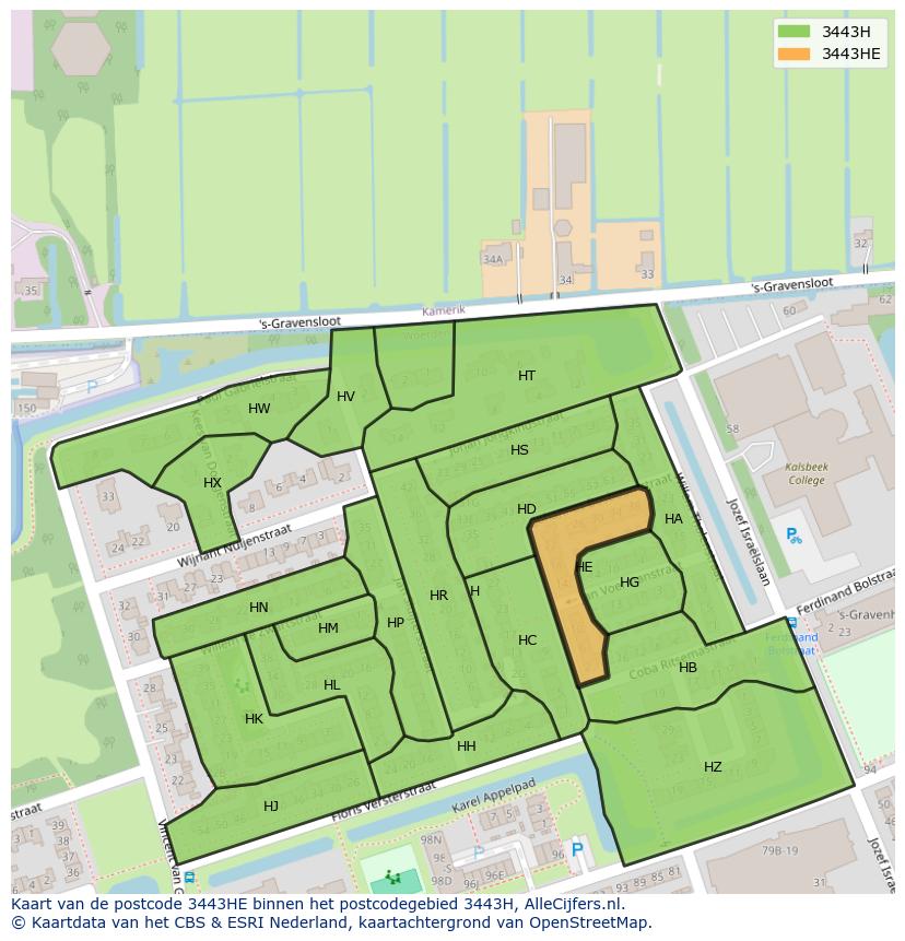 Afbeelding van het postcodegebied 3443 HE op de kaart.