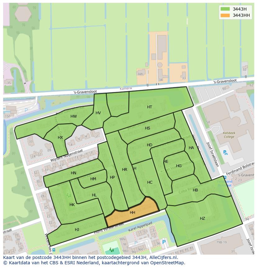 Afbeelding van het postcodegebied 3443 HH op de kaart.