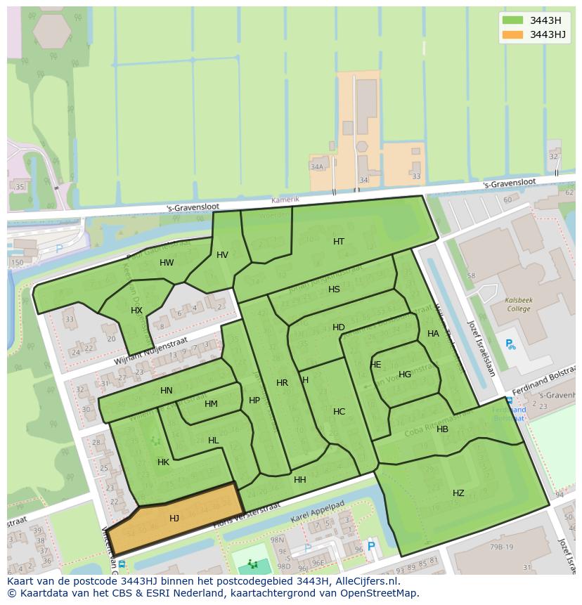 Afbeelding van het postcodegebied 3443 HJ op de kaart.