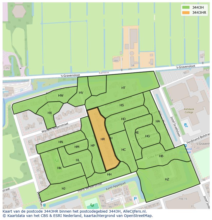 Afbeelding van het postcodegebied 3443 HR op de kaart.