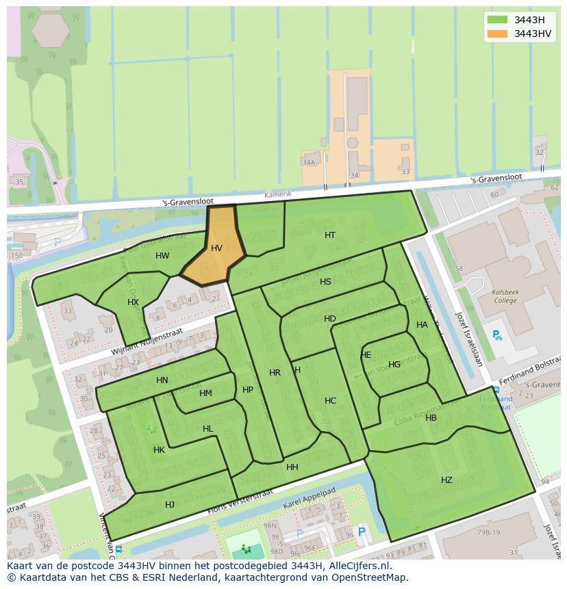 Afbeelding van het postcodegebied 3443 HV op de kaart.